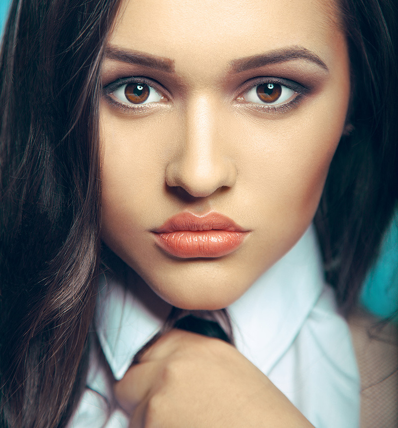 Beautiful face of a girl | glamour , model, girl, portrait , brunette , face, brown eyes , perfect skin, full-lipped, collar