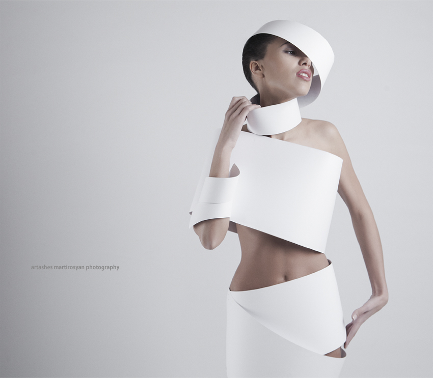 Paper dress | paper dress, white, bizarre photo shoot