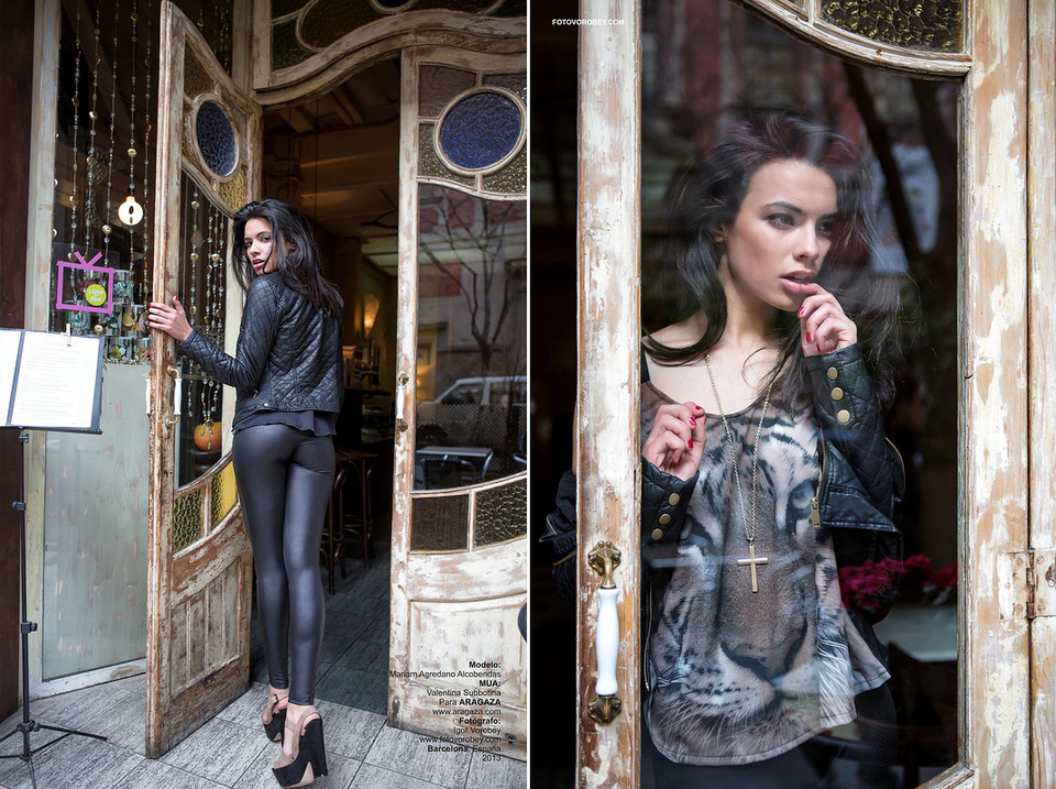 Against the vintage door | vintage door, environmental portrait, female model, shop