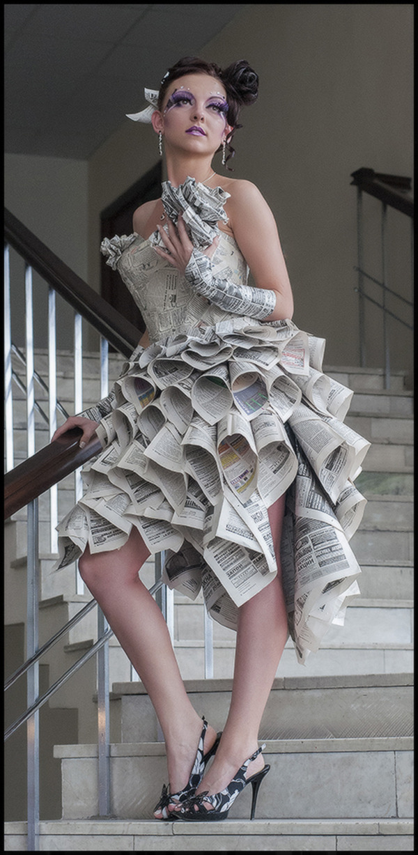 Paper dress | photo shoot, stairs, paper dress, house