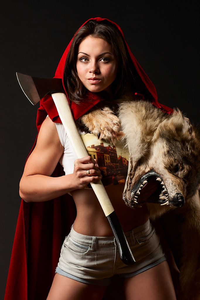 Girl with axe | girl, axe, wolf's head, cutie