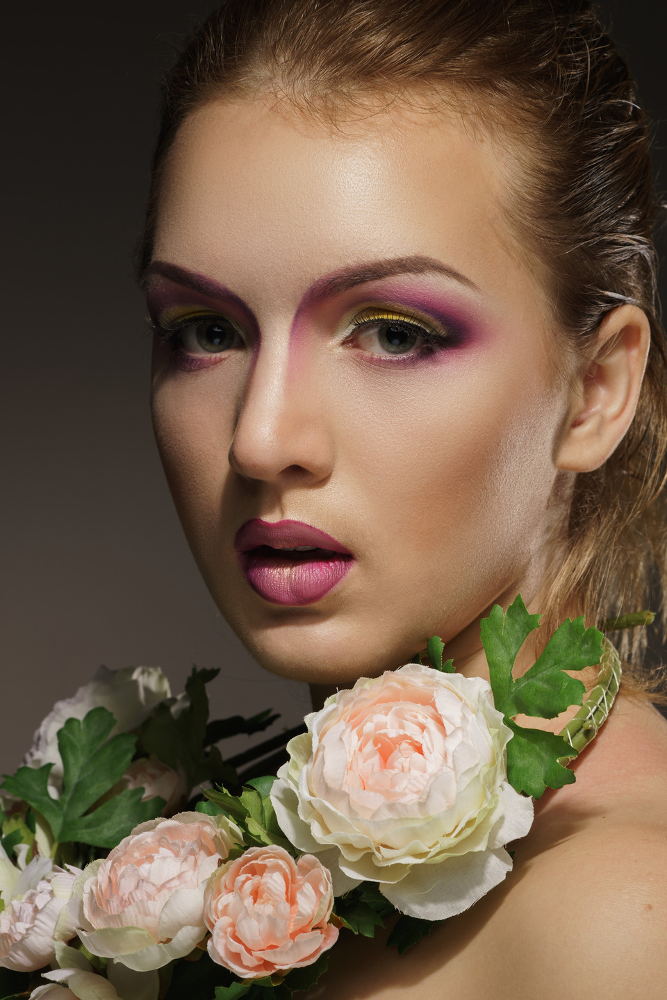 Girl with roses | rose, pink lipstick, hairdo, perfect skin