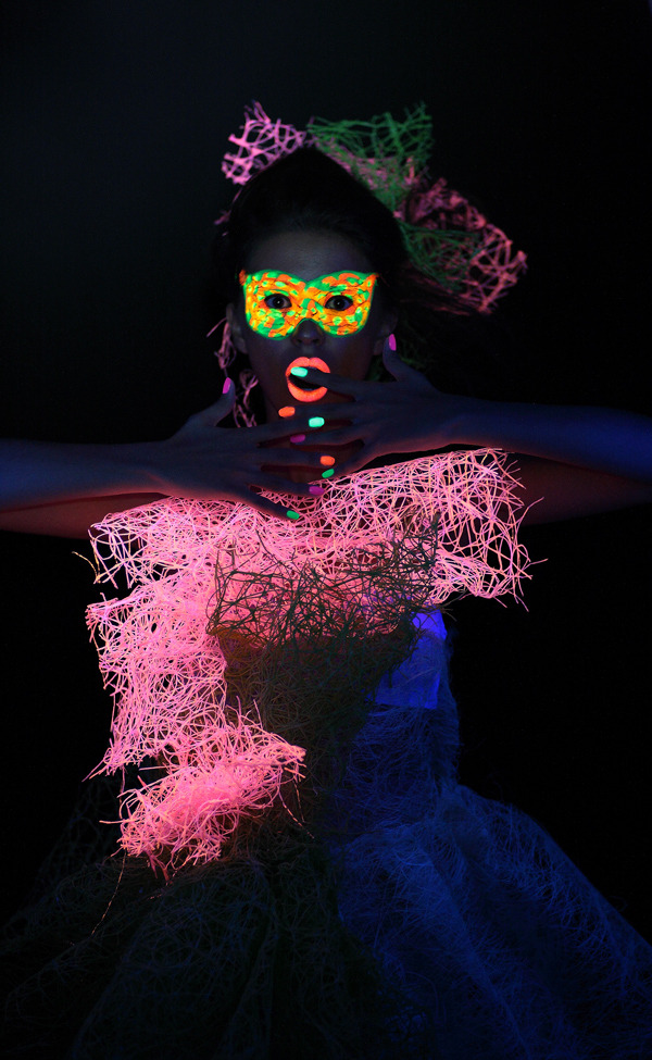 Neon girl | neon, party girl, mask, nightclub