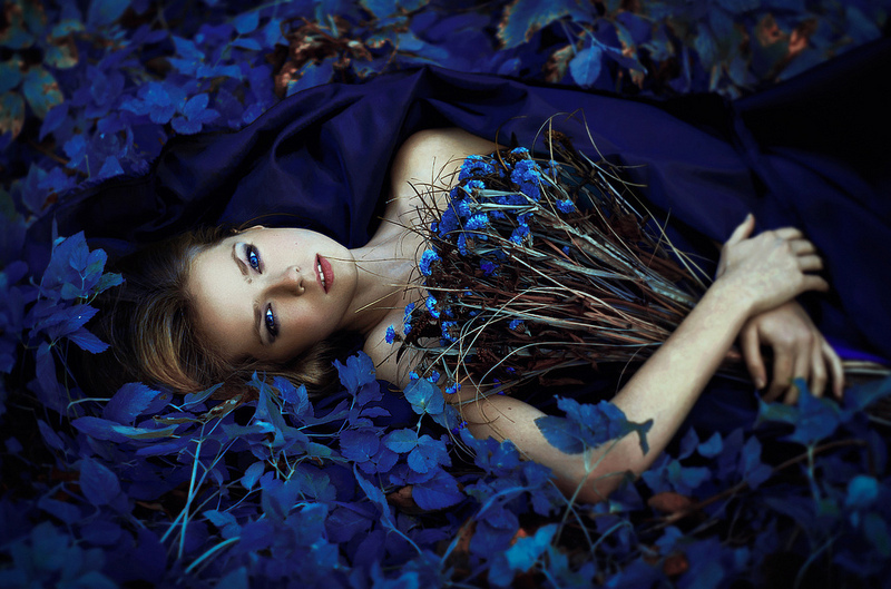 Girl in blue | blue, flowers, field, blue eyes