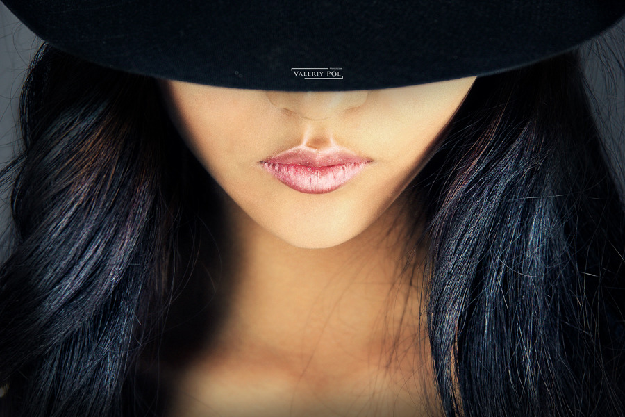 Perfect lips of a girl | glamour, model, girl, hat, long hair, brunette, perfect skin, lips, lipstick, sexual