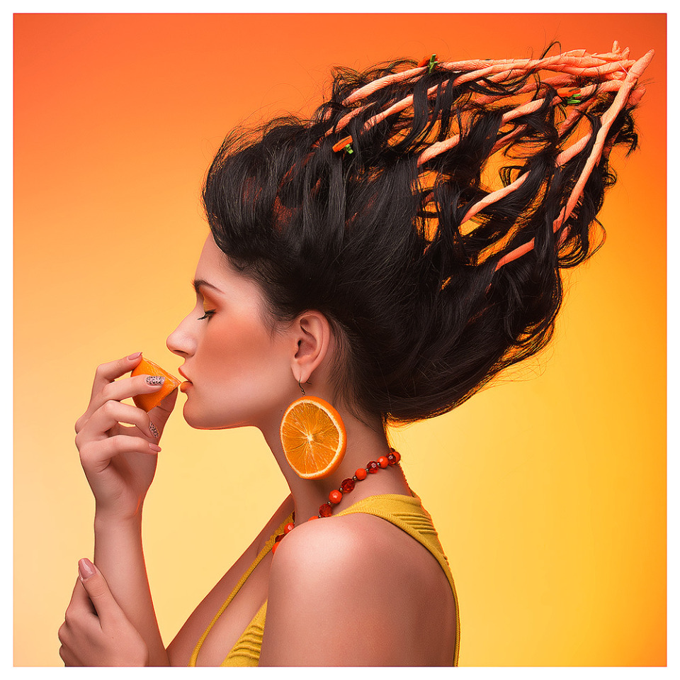 Fiery hairdo | fiery, hairdo, orange earring